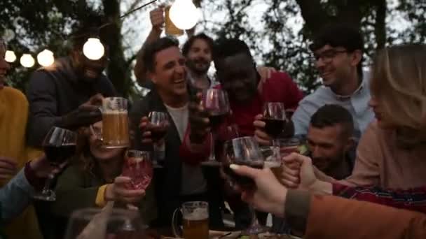 Multiracial People Holding Glasses Wine Beer Making Toast Multi Ethnic — Wideo stockowe