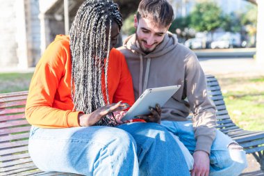 Tablet, couple, ipad, tab, hand, hold, laptop, device, ebook, using, technology, digital, web, pad, watching, people,