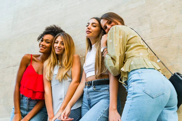 Happy young women best friends having fun together  diverse beauty girl smile  portrait female friends outdoor laughing