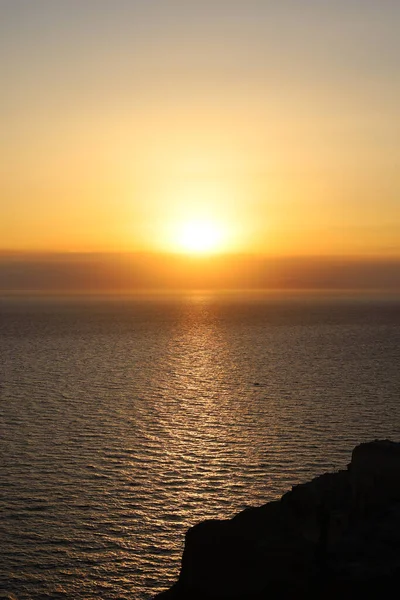 Havslandskap Med Orange Solnedgång Santorini Oia Grekland — Stockfoto