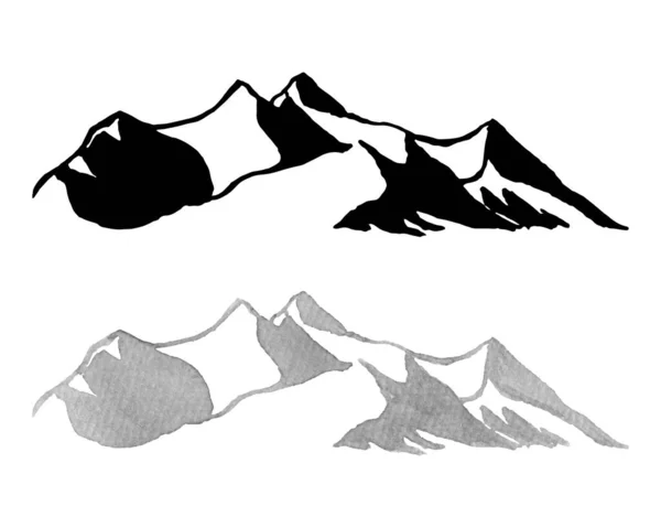 Conjunto Dibujos Montañas Aislados Sobre Fondo Blanco — Vector de stock