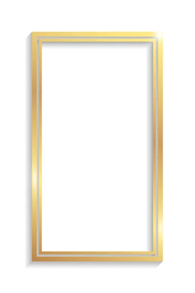 Gouden Dubbele Rechthoek Frame Met Schaduwen Highlights Geïsoleerd Een Witte — Stockvector