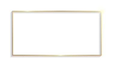 Beyaz arkaplanda izole edilmiş gölgeli ve röfleli altın dikdörtgen çerçeve.