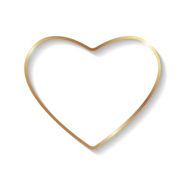 Beyaz arka planda izole edilmiş gölgeli ve röfleli altın kalp şekli çerçeve.