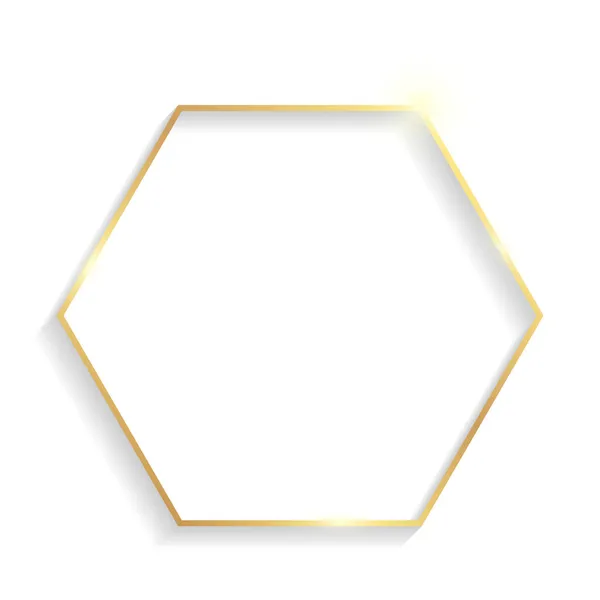 Arany Hatszögletű Keret Árnyékok Kiemeli Elszigetelt Fehér Alapon — Stock Vector