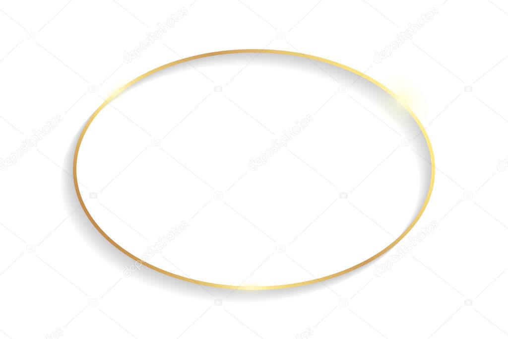 Golden ellipse frame with shadows and highlights isolated on a white background.