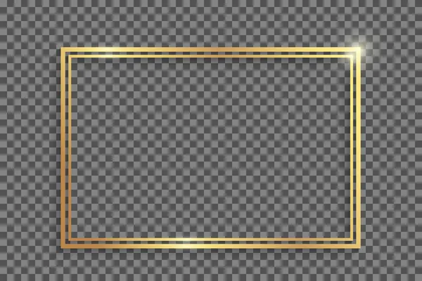 Złota Podwójna Prostokątna Rama Cieniami Pasemkami Przezroczystym Tle — Wektor stockowy