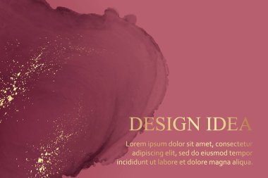 Modern suluboya arkaplan veya zarif kart tasarımı veya soyut kırmızı mürekkep dalgaları ve altın lekeli duvar kağıdı veya poster.