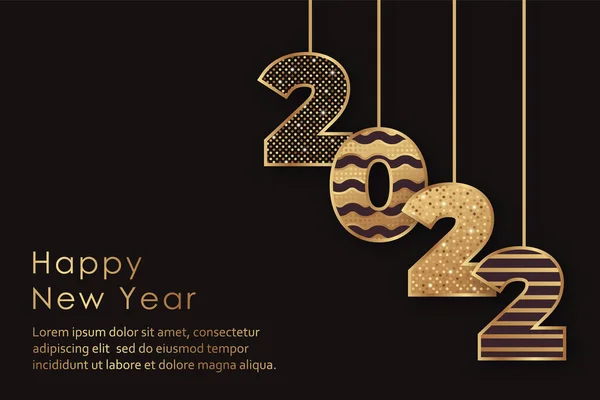 Καλή Χρονιά Πρότυπο Ευχετήρια Κάρτα Χρυσή Λάμψη 2022 Μαύρο Φόντο — Διανυσματικό Αρχείο