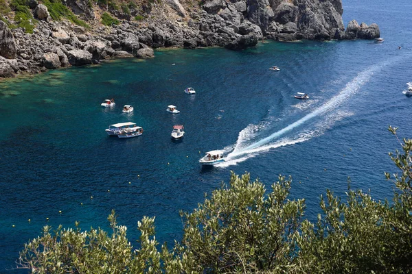 Grécia Corfu Palaiokastritsa Vista Superior Mar Catamarãs — Fotografia de Stock