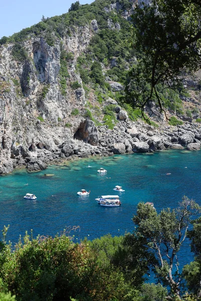 Griechenland Korfu Palaiokastritsa Blick Von Oben Auf Das Meer Und — Stockfoto