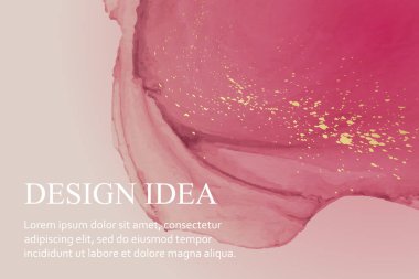 Modern suluboya arkaplan veya zarif kart tasarımı veya soyut kırmızı mürekkep dalgaları ve altın lekeli duvar kağıdı veya poster.