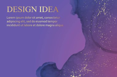 Modern suluboya arkaplan ya da zarif kart tasarımı ya da soyut mor mürekkep dalgaları ve altın lekeli duvar kağıdı ya da poster.