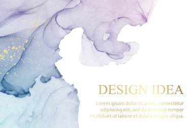 Modern suluboya arkaplan veya zarif kart tasarımı veya soyut mor ve mavi mürekkep dalgaları ve altın kaplamalı duvar kağıdı veya poster.