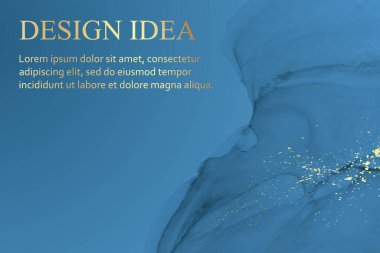 Modern suluboya arkaplan veya zarif kart tasarımı veya soyut mavi mürekkep dalgaları ve altın kaplamalı duvar kağıdı veya poster.
