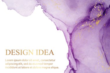 Modern suluboya arkaplan ya da zarif kart tasarımı ya da soyut mor mürekkep dalgaları ve altın lekeli duvar kağıdı ya da poster.