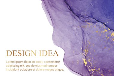 Modern suluboya arkaplan ya da zarif kart tasarımı ya da soyut mor mürekkep dalgaları ve altın lekeli duvar kağıdı ya da poster.