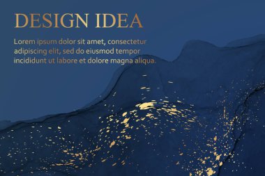 Modern suluboya arkaplan ya da zarif kart tasarımı ya da soyut lacivert mürekkep dalgaları ve altın lekeli duvar kağıdı ya da poster.