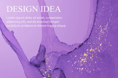 Modern suluboya arkaplan ya da zarif kart tasarımı ya da soyut mor mürekkep dalgaları ve altın lekeli duvar kağıdı ya da poster.