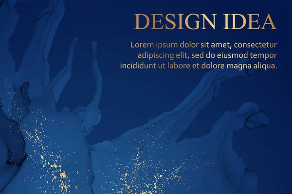 Modern suluboya arkaplan ya da zarif kart tasarımı ya da soyut lacivert mürekkep dalgaları ve altın lekeli duvar kağıdı ya da poster.