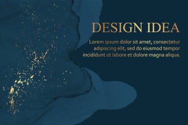 Modern suluboya arkaplan ya da zarif kart tasarımı ya da soyut lacivert mürekkep dalgaları ve altın lekeli duvar kağıdı ya da poster.