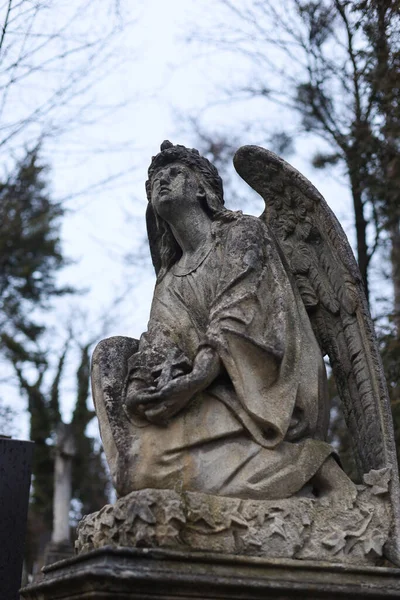 Una Vieja Estatua Ángel Una Lápida Cementerio Cementerio Cristiano — Foto de Stock