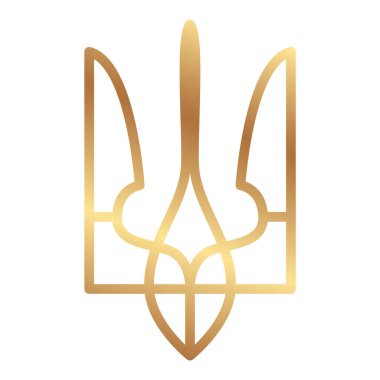 Beyaz arka planda izole edilmiş Ukrayna 'nın altın amblemi ya da mızrak.