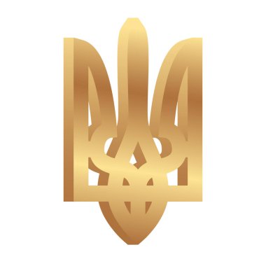 Ukrayna 'nın altın 3D amblemi ya da beyaz bir arka planda izole edilmiş mızrak..