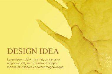 Modern suluboya arkaplan veya zarif kart tasarımı veya soyut sarı mürekkep dalgaları ve altın lekeli duvar kağıdı veya poster.