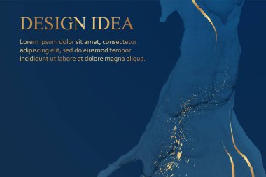 Modern suluboya arkaplan ya da zarif kart tasarımı ya da soyut lacivert mürekkep dalgaları ve altın lekeli duvar kağıdı ya da poster.