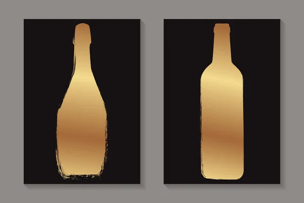 Modèles Abstraits Modernes Pour Flyer Affiche Avec Champagne Doré Bouteilles — Image vectorielle