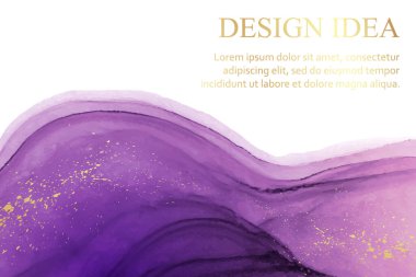 Modern suluboya arkaplan ya da zarif kart tasarımı ya da soyut mor mürekkep dalgaları ve altın lekeli duvar kağıdı ya da poster.