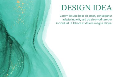 Modern suluboya arkaplan ya da zarif kart tasarımı veya soyut turkuaz yeşil mürekkep dalgaları ve altın kaplamalı duvar kağıdı ya da poster.