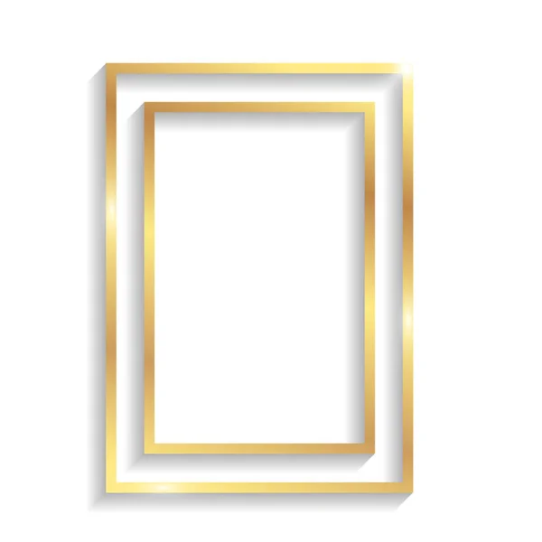 Golden Double Rectangle Frame Shadows Highlights Isolated White Background — Stock Vector
