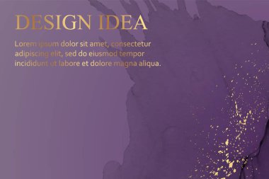 Modern suluboya arkaplan ya da zarif kart tasarımı ya da soyut mor mürekkep dalgaları ve altın lekeli duvar kağıdı ya da poster.