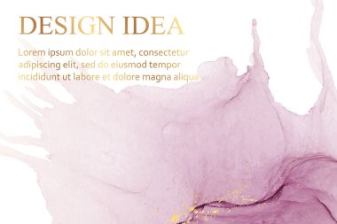 Modern suluboya arkaplan ya da zarif kart tasarımı ya da soyut pembe mürekkep dalgaları ve altın lekeli duvar kağıdı ya da poster.