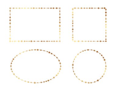 Beyaza izole edilmiş boncuklu ya da noktalı farklı altın çerçeveler. Düğün davetiyeleri veya tebrik kartları için sınırlar.