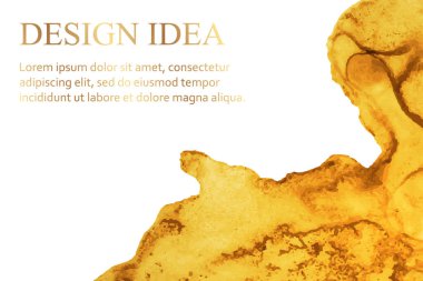 Modern suluboya arkaplan veya zarif kart tasarımı veya soyut sarı mürekkep dalgaları ve altın metin içeren duvar kağıdı veya poster.