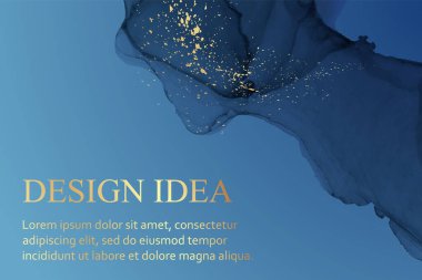 Modern suluboya arkaplan ya da zarif kart tasarımı ya da soyut lacivert mürekkep dalgaları ve altın lekeli duvar kağıdı ya da poster.