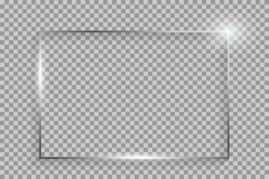 Şeffaf bir arkaplanda izole edilmiş gölgeli gümüş dikdörtgen çerçeve ve röfle.