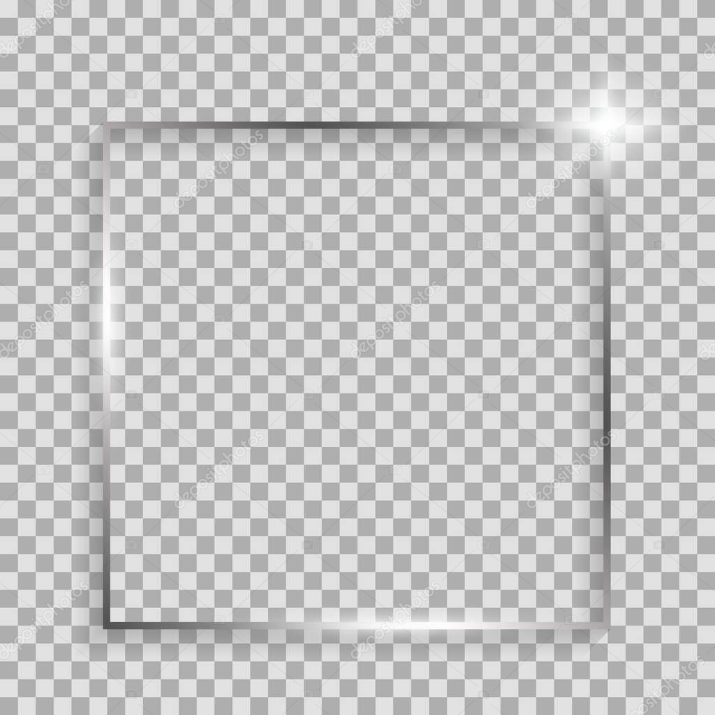 Silver square frame with shadows and highlights isolated on a transparent background.