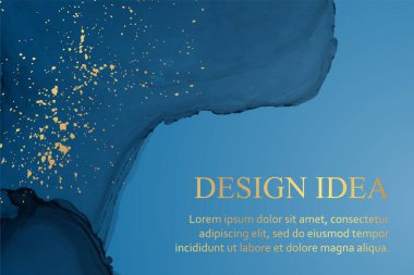 Modern suluboya arkaplan veya zarif kart tasarımı veya soyut mavi mürekkep dalgaları ve altın kaplamalı duvar kağıdı veya poster.