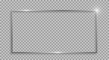 Şeffaf bir arkaplanda izole edilmiş gölgeli gümüş dikdörtgen çerçeve ve röfle.