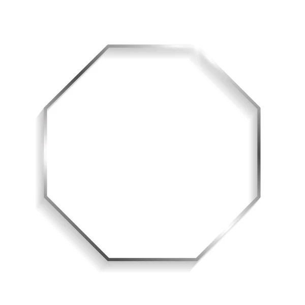 Ασημένιο Οκτάγωνο Πλαίσιο Σκιές Και Ανταύγειες Απομονωμένες Λευκό Φόντο — Διανυσματικό Αρχείο