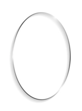 Beyaz arkaplanda gölgeli gümüş elips çerçeve ve röfle.