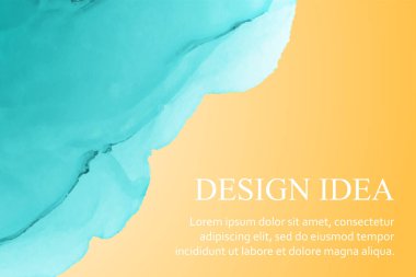 Deniz ve sahil. Yaz suluboya arkaplan veya zarif kart tasarımı veya soyut turkuaz mürekkep dalgalı duvar kağıdı veya poster sarı.