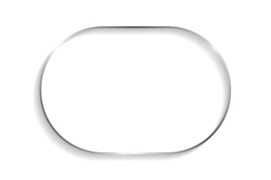 Beyaz arkaplanda gölgeli gümüş elips çerçeve ve röfle.