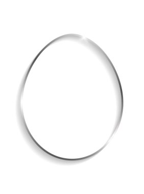 Beyaz arka planda izole edilmiş gölgeli ve röfleli gümüş yumurta şekilli çerçeve.