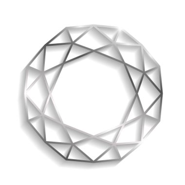 Beyaz arka planda gölgeler ve gölgeler olan gümüş elmas şekilli çerçeve.