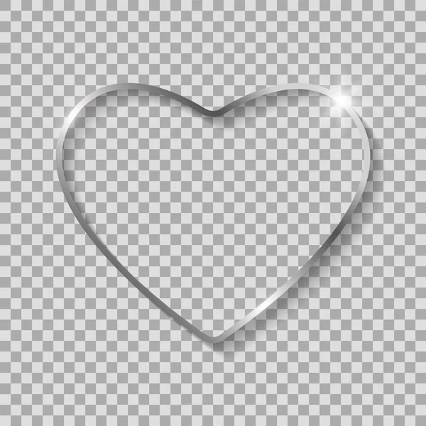 Silver Heart Shape Frame Shadows Highlights Isolated Transparent Background — Vetor de Stock
